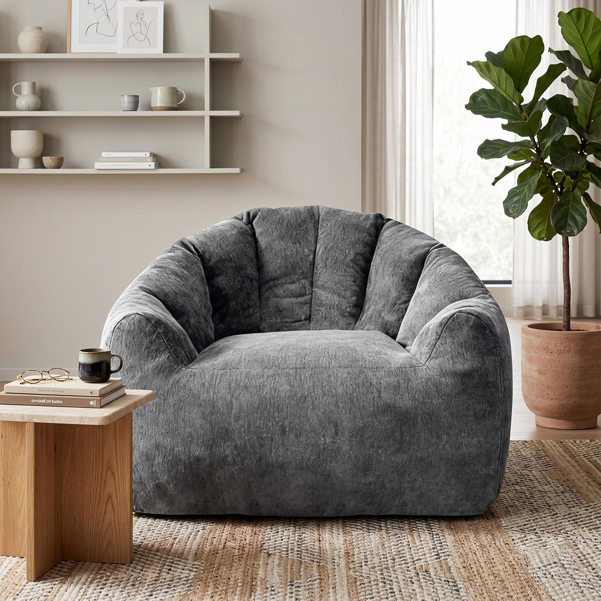 FÅTÖLJ i Flanell med ergonomisk björntass-form - Grå, Textil (86.3/64.7/99cm) - Urban Meuble