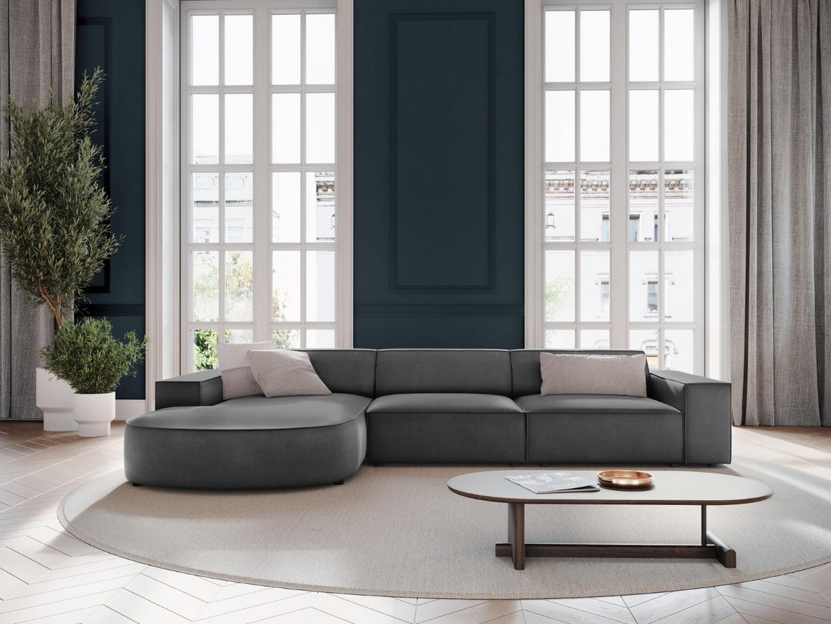 ECKSOFA links Jodie aus Samt grau 4 Sitzplätze - Grau, Textil (166/284cm) - Micadoni