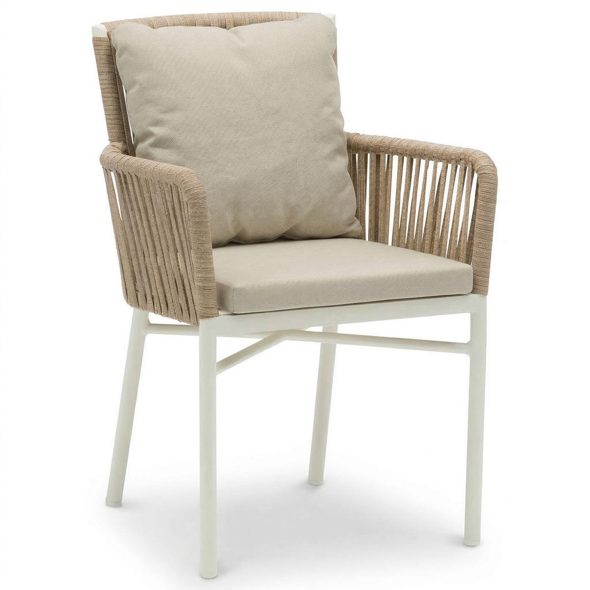 GARTENSTÜHLE AFUERA 6er-Set weiß, champagne - Weiß, Textil/Metall (56/85/59cm) - IDIMEX