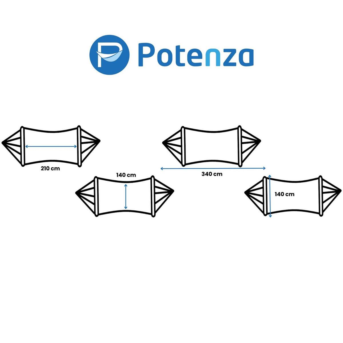 HÄNGEMATTE mit Gestell, 2 Personen, Stabhängematte, XXL, 200 kg, Metall,Beige, einfache Montage - Weiß, Metall (370/130/120cm) - Potenza