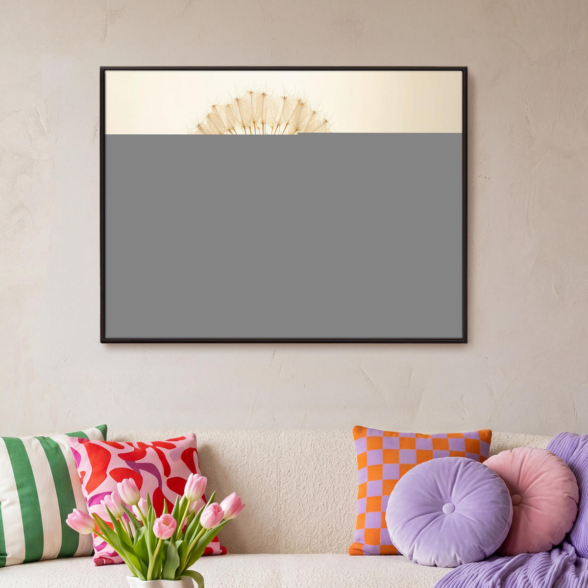 LEINWAND Bilder mit Rahmen - Sonnenlicht - Löwenzahn - Botanisch - Blumen - 100x70 - Creme, Textil (100/70cm) - MuchoWow