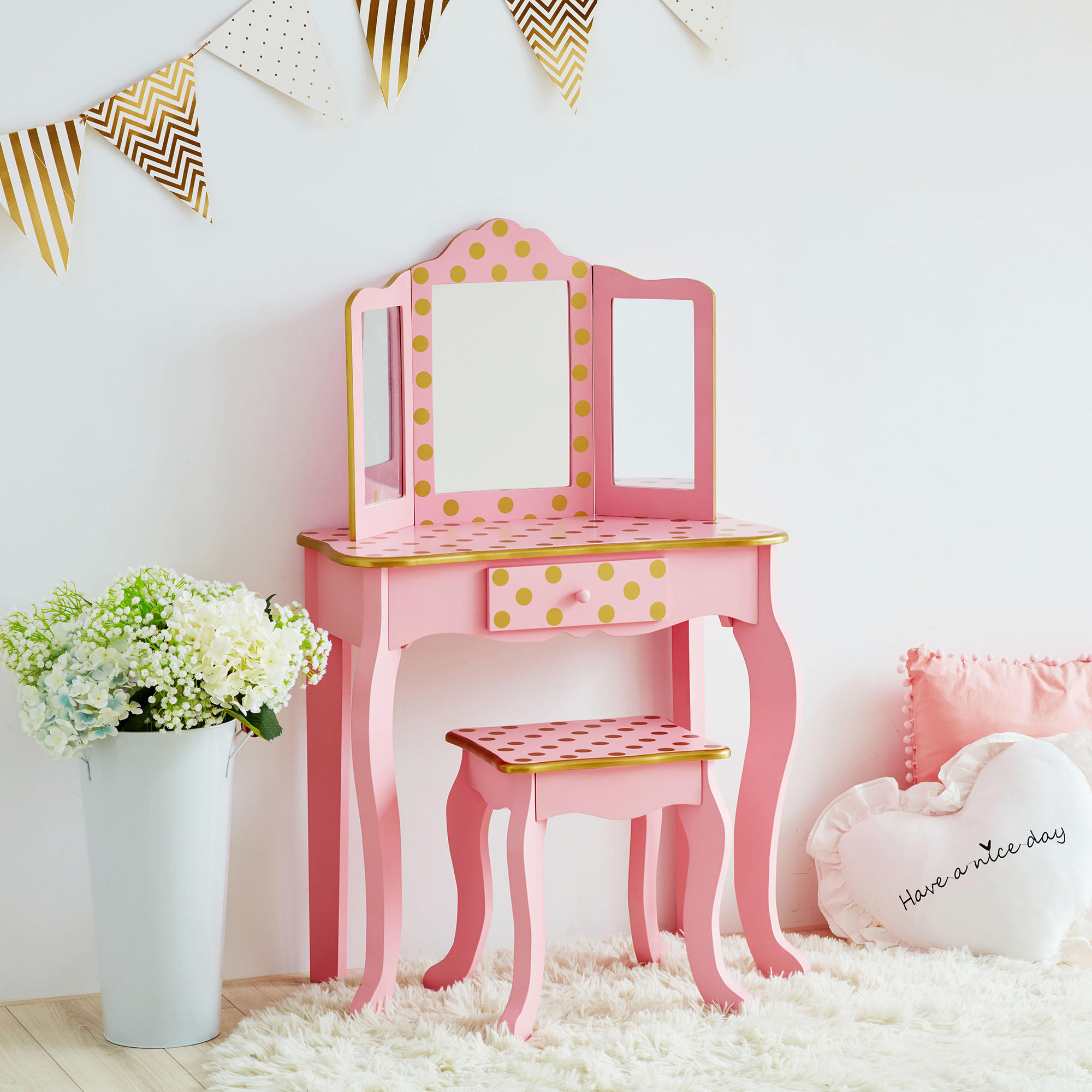 KINDER-SCHMINKTISCH mit Spiegel und Hocker, Rosa, 100cm - Pink, Holzwerkstoff (30/100/60cm) - Teamson Kids