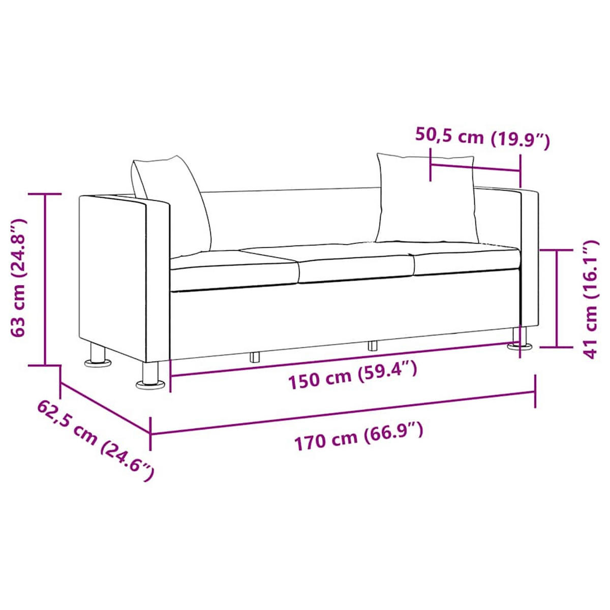 SOFA-SET Kunstleder 3-Sitzer + 2-Sitzer + Sessel Schwarz - Schwarz, Leder (170/63/62.5cm) - vidaXL