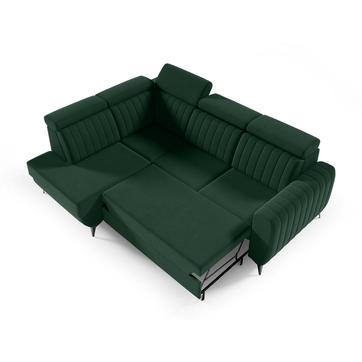 ECKSCHLAFSOFA Connor II verstellbare Kopfstützen, Dunkelgrün, links - Dunkelgrün/Schwarz, Textil (268/204cm) - Beautysofa