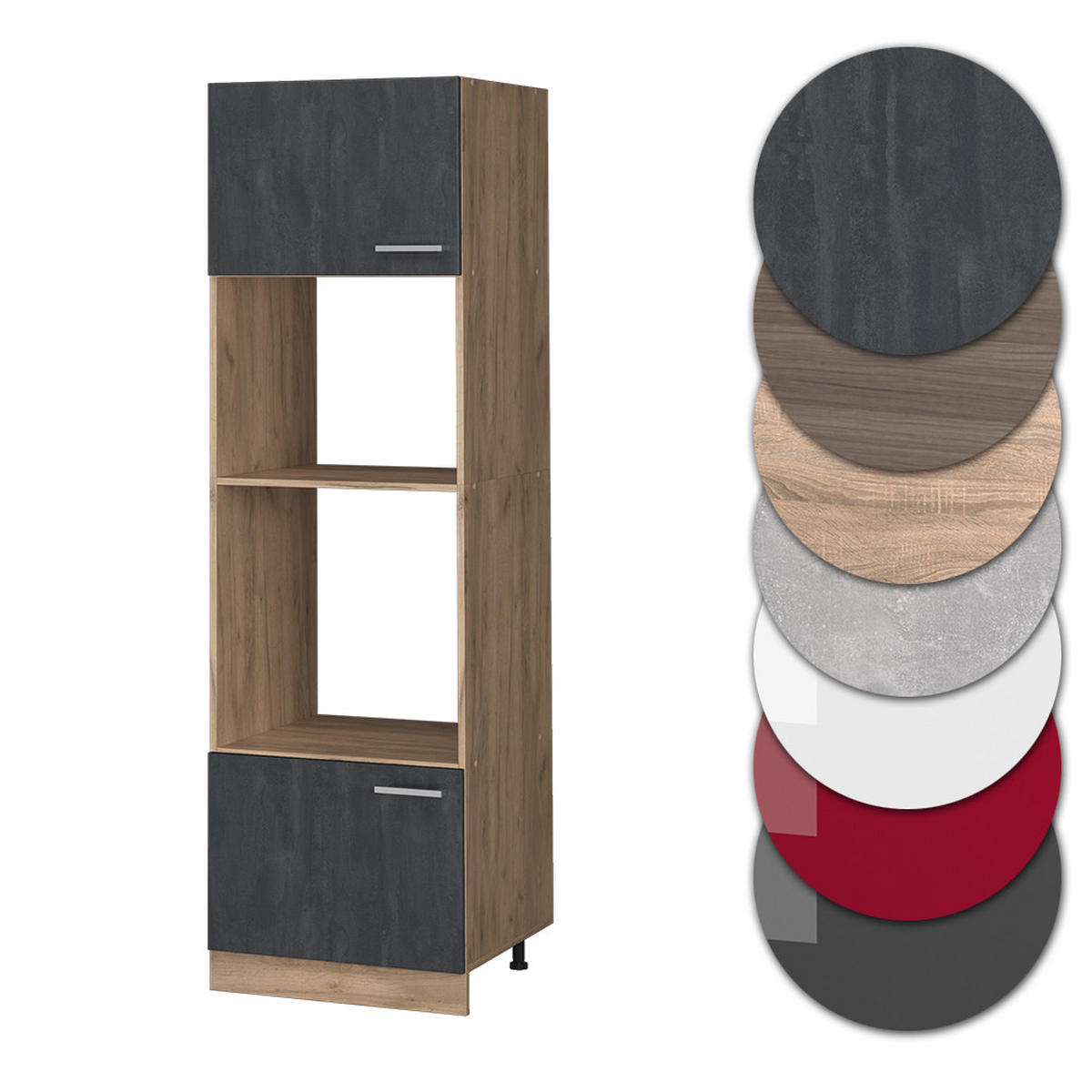 MIKROWELLENSCHRANK R-Line Schwarz Beton 60 cm - Honigeiche/Eiche Wotan, Holzwerkstoff (60/206.8/57.2cm) - Vicco