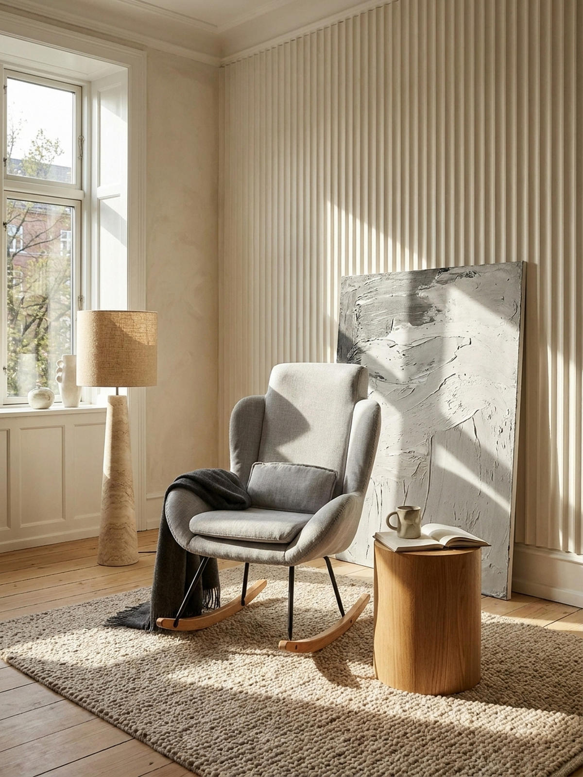 SCHAUKELSTUHL Gummibaumholz Hohe Lehne Abnehmbare Polsterung LAVANT, Anthrazit 75x88x110 cm - Anthrazit/Schwarz, Holz/Textil (75/110/88cm) - KADIMA DESIGN