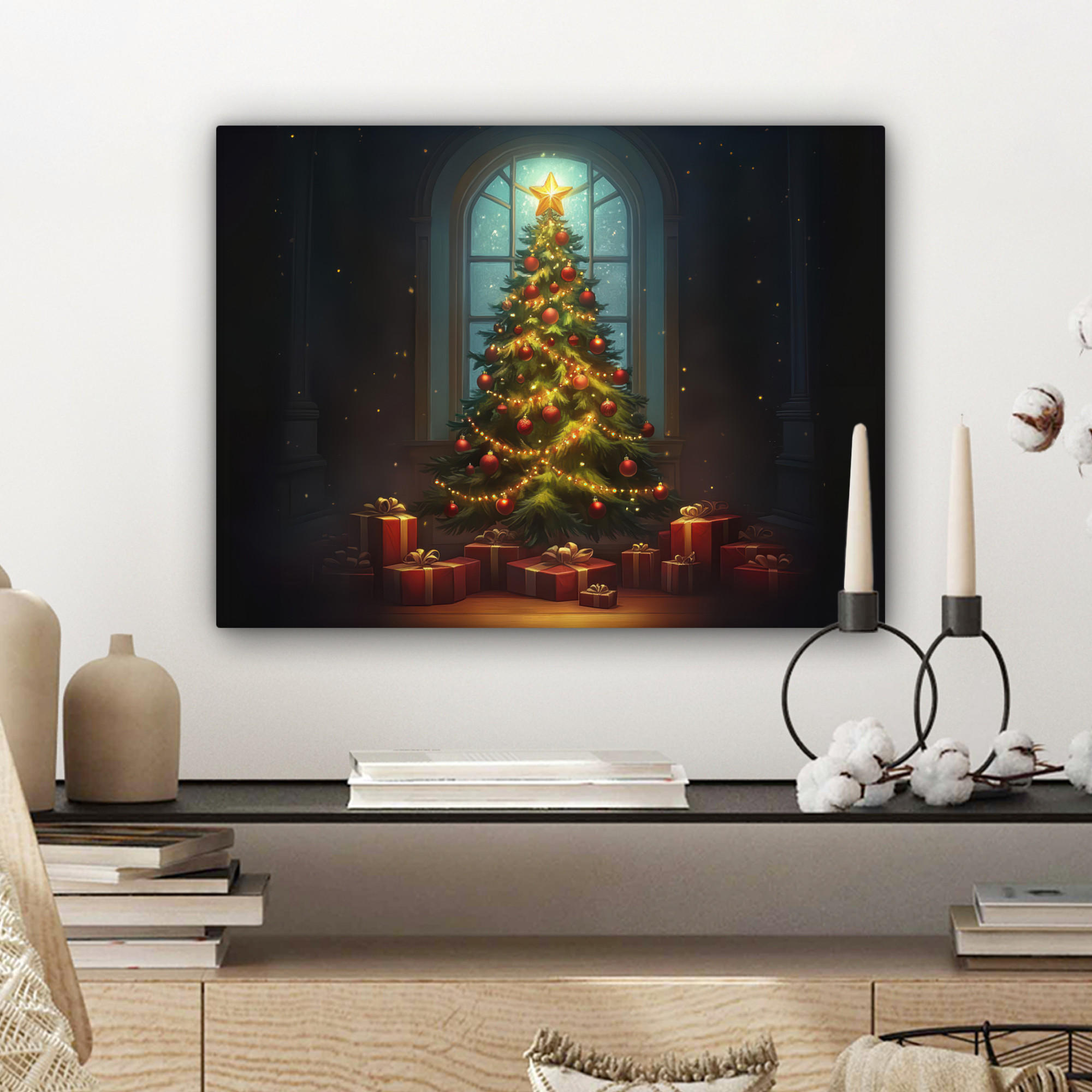 LEINWANDBILD Weihnachtsbaum - Geschenk - Winter 40x30 cm - Grün, Textil (40/30cm) - MuchoWow