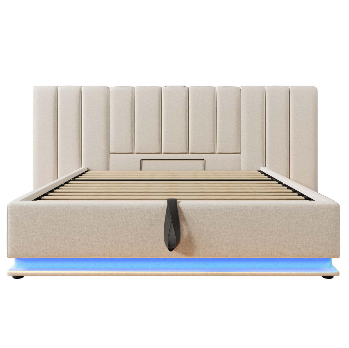POLSTERBETT 160/200 cm Beige aus Leinen mit Stauraum und LED - Beige, Textil (160/200cm) - OKMYHOME