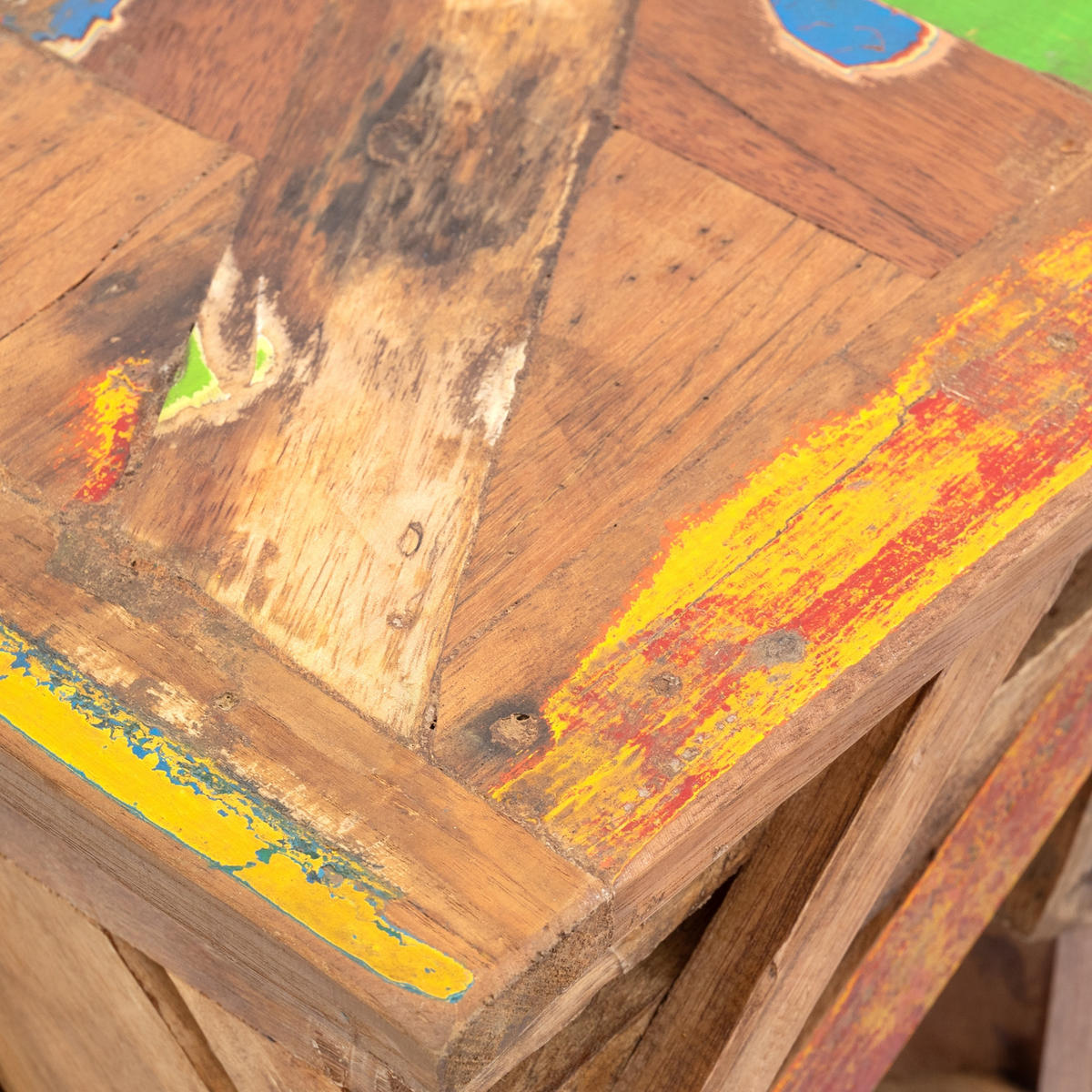 HOCKER Patchy 52x30 cm, Recyclingholz massiv natur-bunt - Naturfarben, Holz (30/52/30cm) - CREEDWOOD