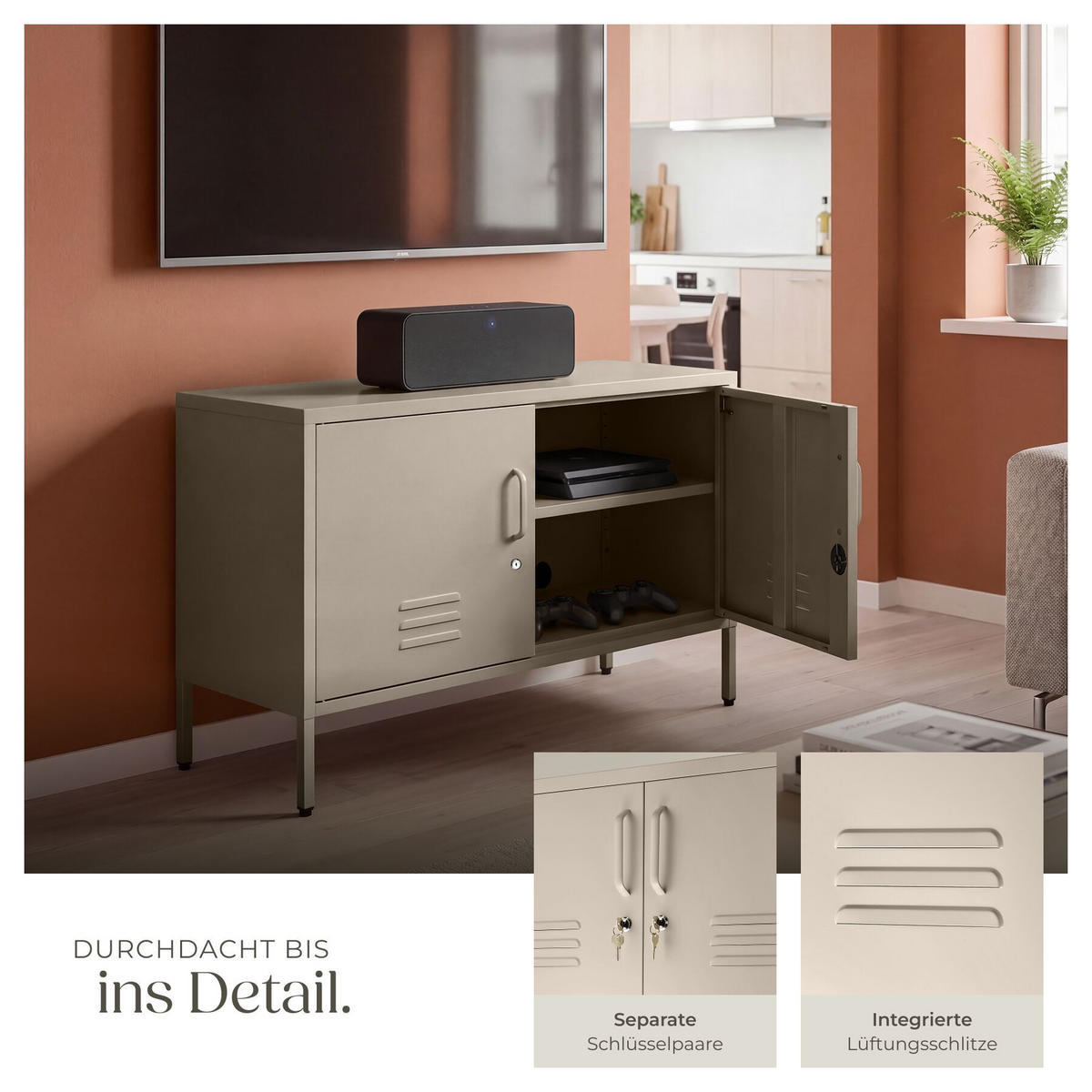 SIDEBOARD Baker, Kippschutz, höhenverstellbare Füße, taupe - Taupe, Metall (100/65/42.5cm) - tectake