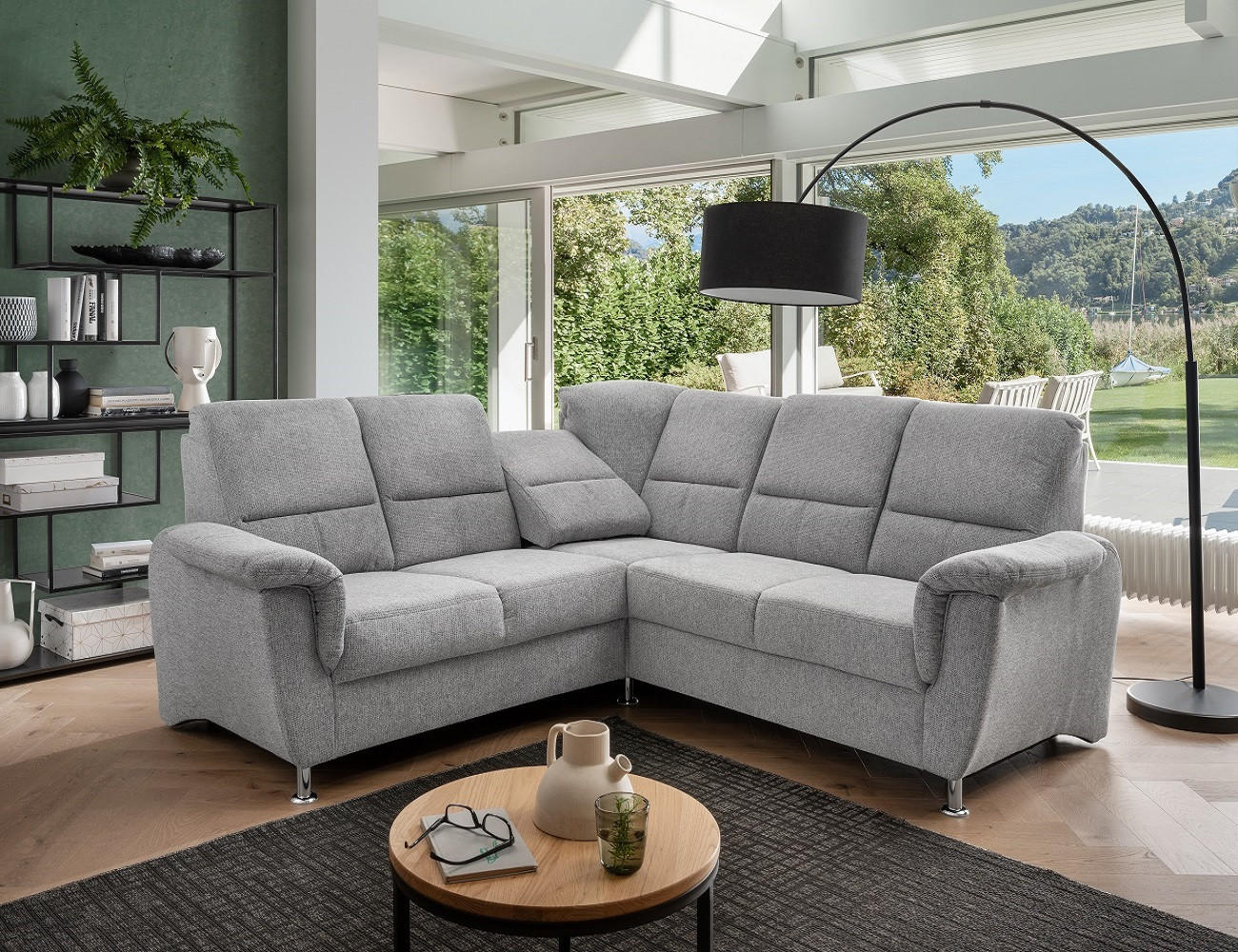 Thumbnail - myHomelando Ecksofa, Grau, Textil, Uni, 4-Sitzer, L-Form,L-Form, 221x221 cm, Wohnzimmer, Sofas & Couches, Wohnlandschaft...