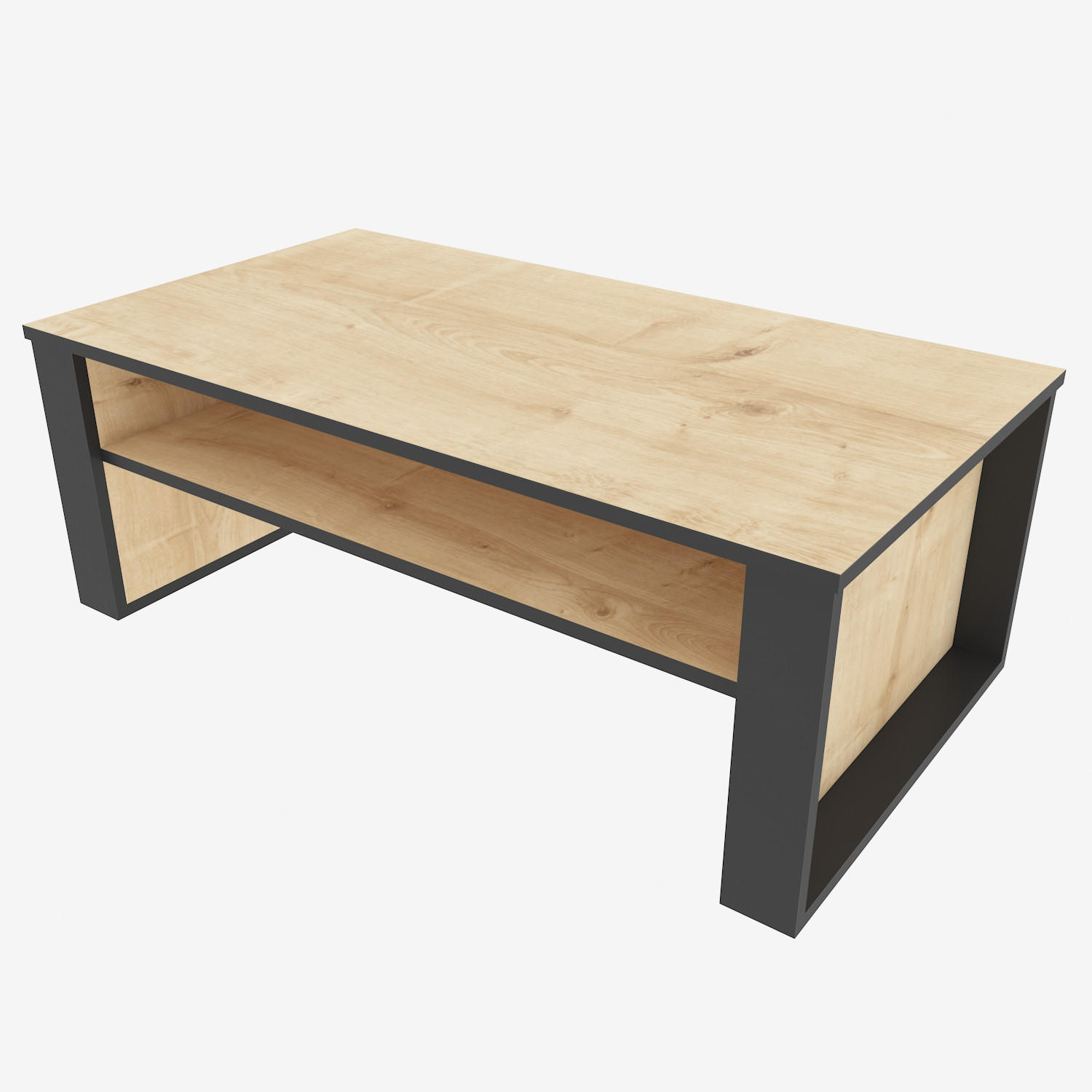 COUCHTISCH Manhattan Grau - Eichefarben/Schwarz, Holzwerkstoff (110/60/40cm) - Decorotika