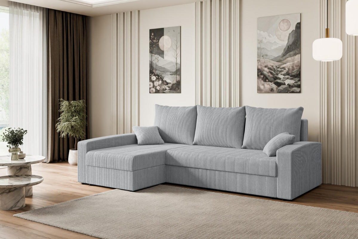 ECKSOFA mit Schlaffunktion und Bettkasten ALESIA-L 231x140x90 cm Grau Cord - Silberfarben/Grau, Holzwerkstoff/Kunststoff (231/140cm) - ALTDECOR