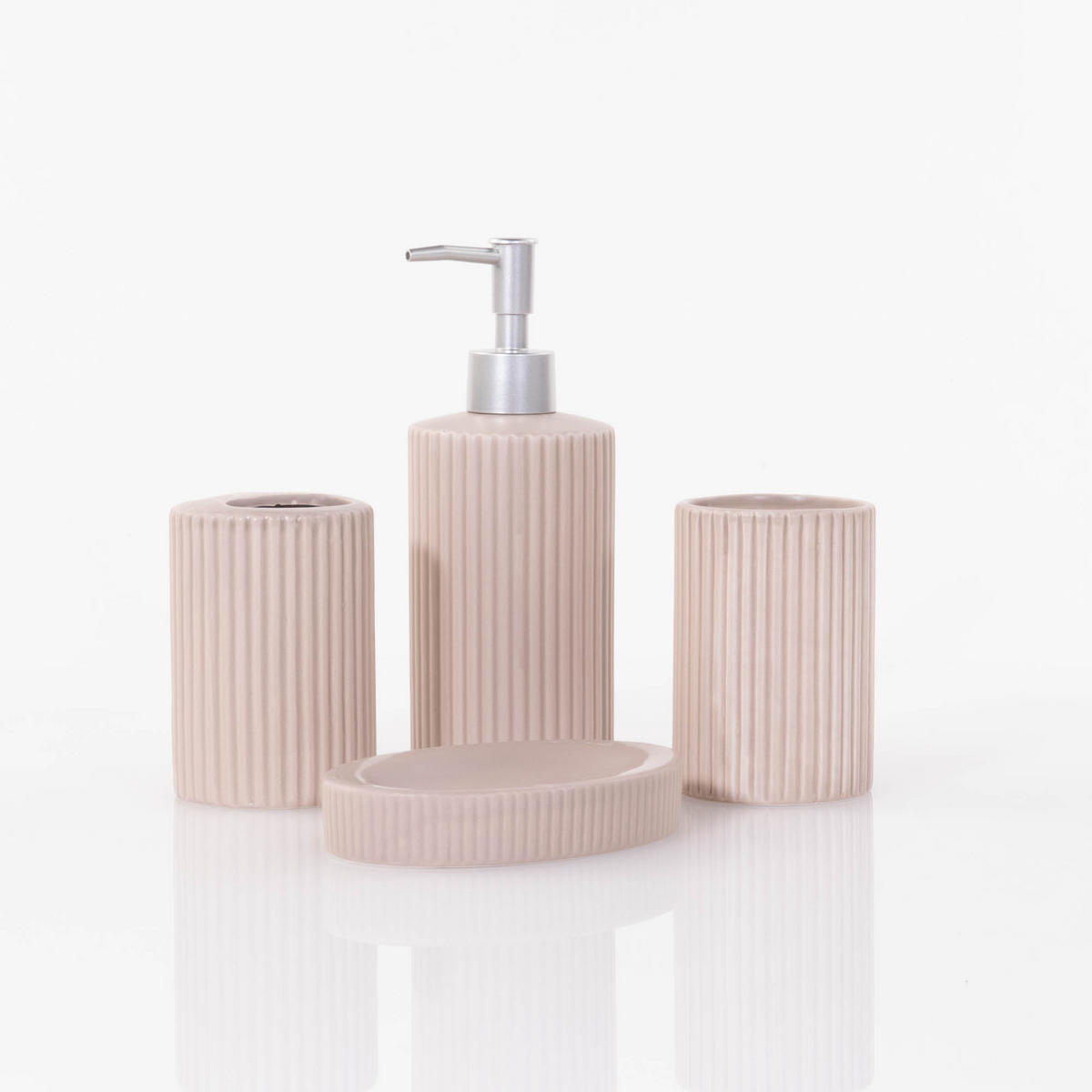 BADEZIMMERSET Keramik 4er-Set - Beige, Keramik (21.5/8/24cm)