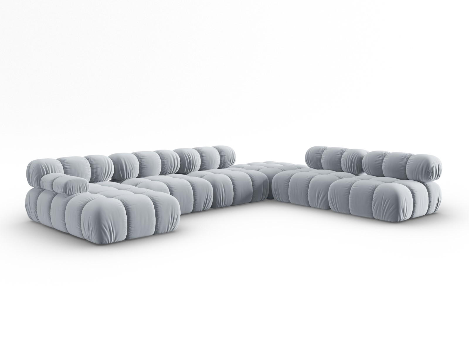 MODULARES-PANORAMASOFA rechts Bellis aus Samt hellblau 7 Sitzplätze - Hellblau, Textil (282/63/379cm) - Micadoni