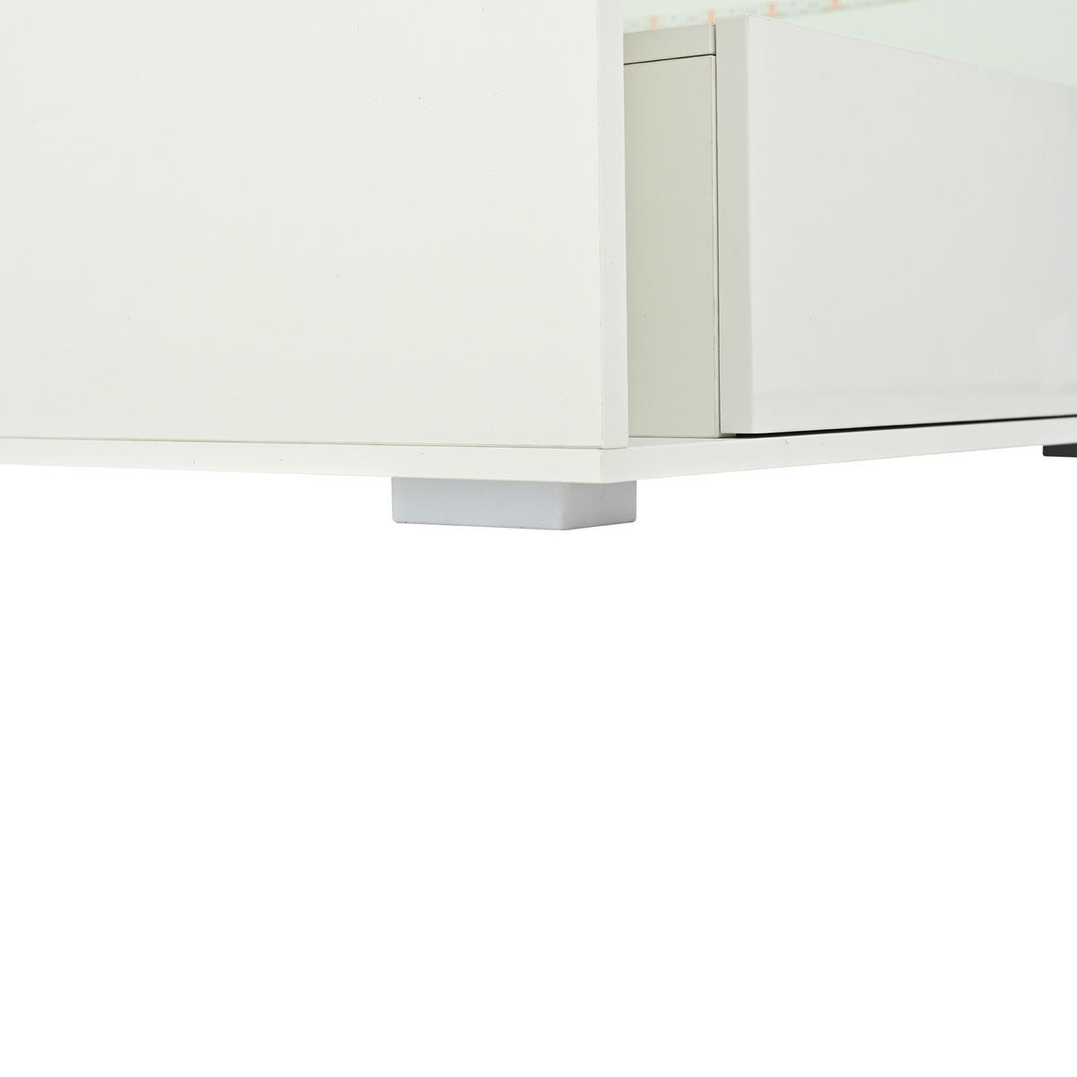 COUCHTISCH weiß aus MDF mit gehärteter Glasplatte und App-gesteuerter USB-LED 70 × 70 × 35 cm - Weiß, Holzwerkstoff (70/70/35cm) - Luhomfu