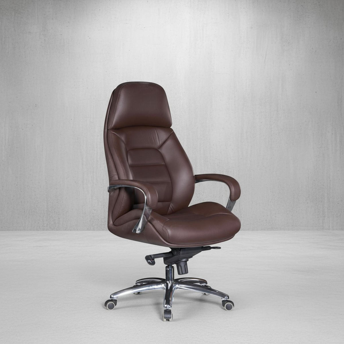 CHEFSESSEL Leder mit Multiblockwippmechanik bis 120 kg MIRON, Braun 67x67x137 cm - Silberfarben/Braun, Leder/Metall (67/137/67cm) - KADIMA DESIGN