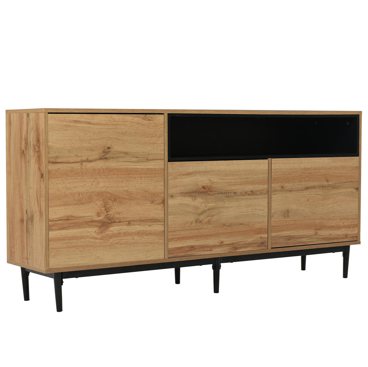 SIDEBOARD 160/35/76 cm schwarz/natur aus MDF mit 3 Türen - Naturfarben, Holzwerkstoff (160/76/35cm) - OKWISH