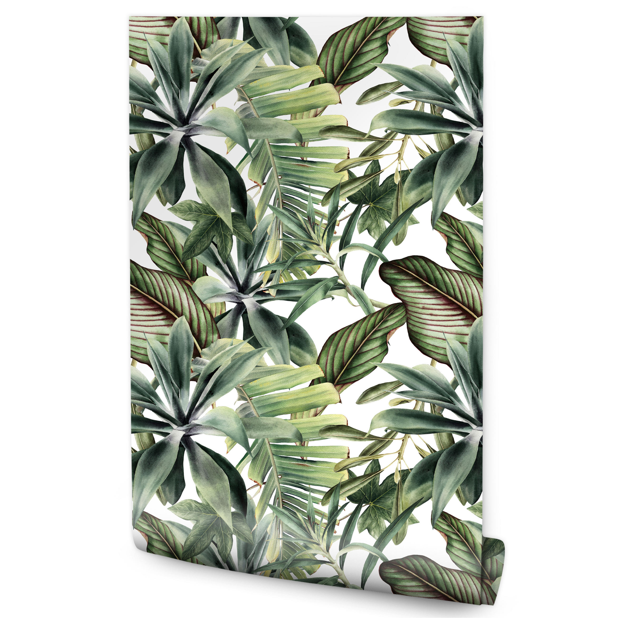 VLIESTAPETE Tropische Bananenblätter – Grün, Weiß – 50x1000 cm - Weiß/Grün, Papier (50/1000cm) - Muralo