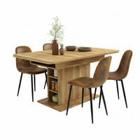 TISCHGRUPPE 5-teilig Kompakter Esstisch 110–130 cm mit Regal-Stauraum & 4 Stühle - Schwarz/Eiche San Remo, Holzwerkstoff/Textil (130/75/70cm) - Urban Meuble