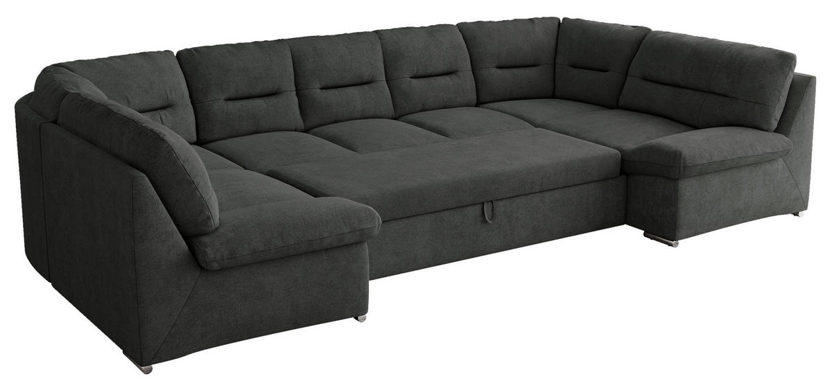 WOHNLANDSCHAFT MORBIDO U Dunkelgrau Struktur - Dunkelgrau/Silberfarben, Textil/Metall (340/93/206cm) - MKS