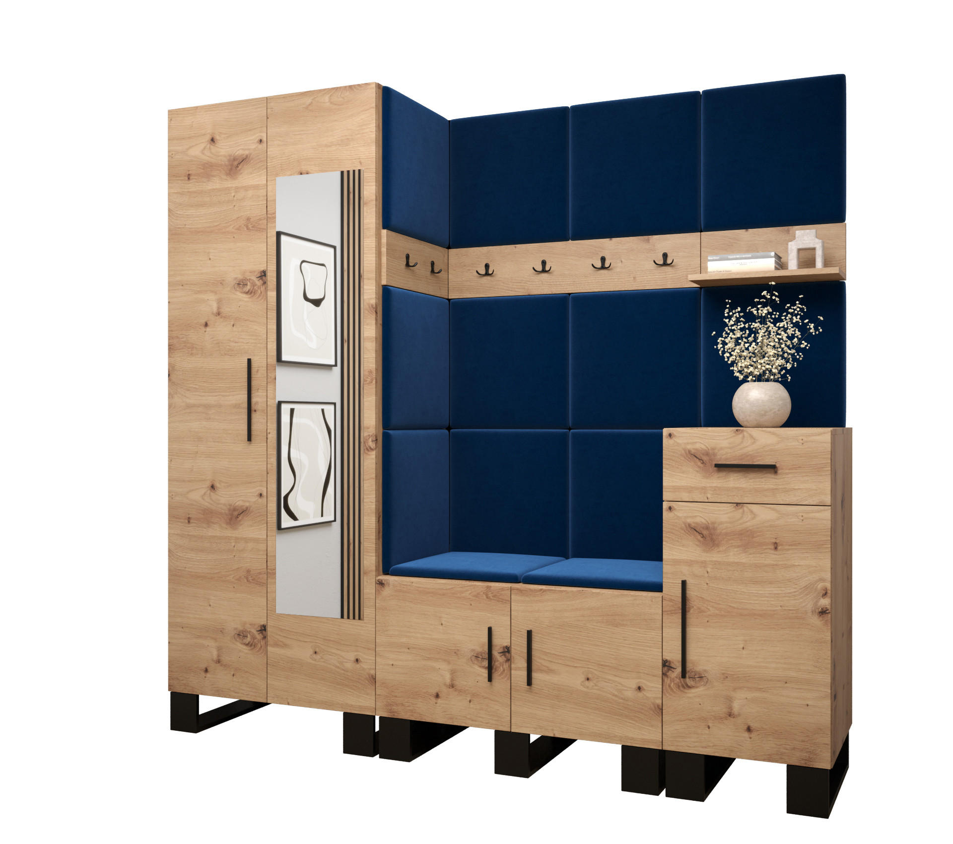 Abiks Möbel Garderoben-Set Eiche Artisan, Dunkelblau 200x196x45.6 cm