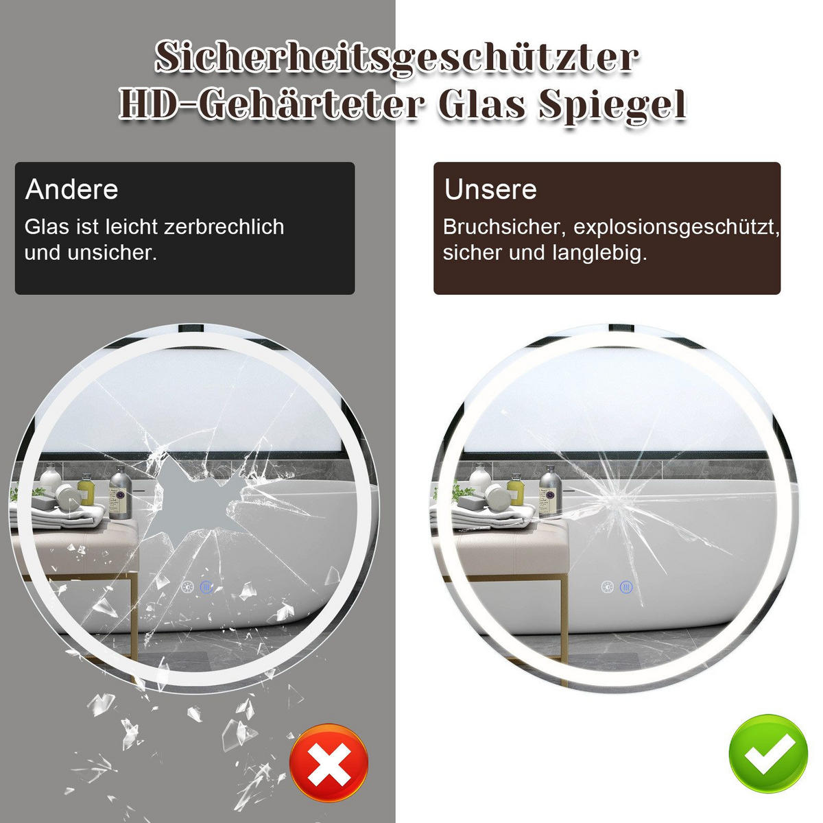 BADEZIMMERSPIEGEL Mainz mit LED-Leuchte Ø80 cm - Weiß, Glas (80/2.5/80cm) - Nettlife