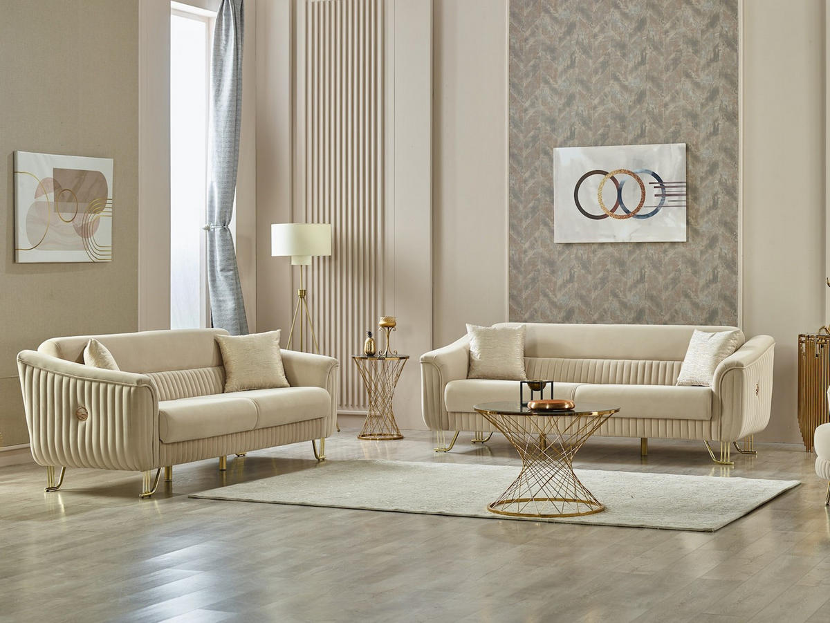 SITZGARNITUR Vega Creme Stellvariante:3+3 - Creme, Holz (225/85/90cm) - Villa Möbel