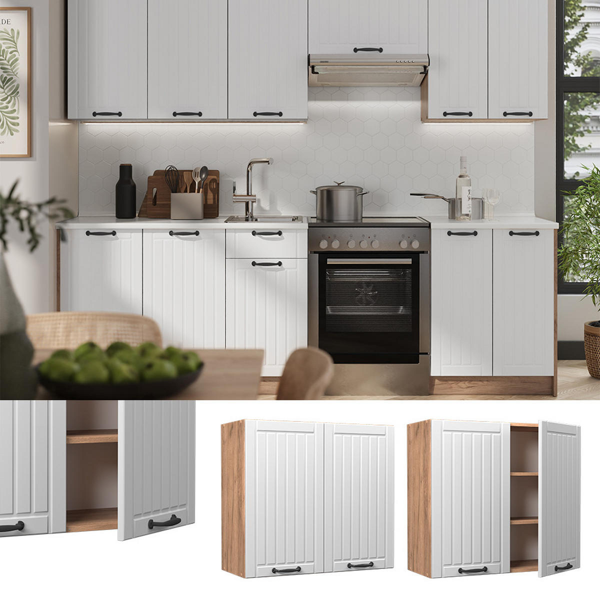 HÄNGESCHRANK Fame-Line, Weiß Landhaus/Goldkraft Eiche, 80 cm - Honigeiche/Weiß, Holzwerkstoff (80/72/34.1cm) - Vicco