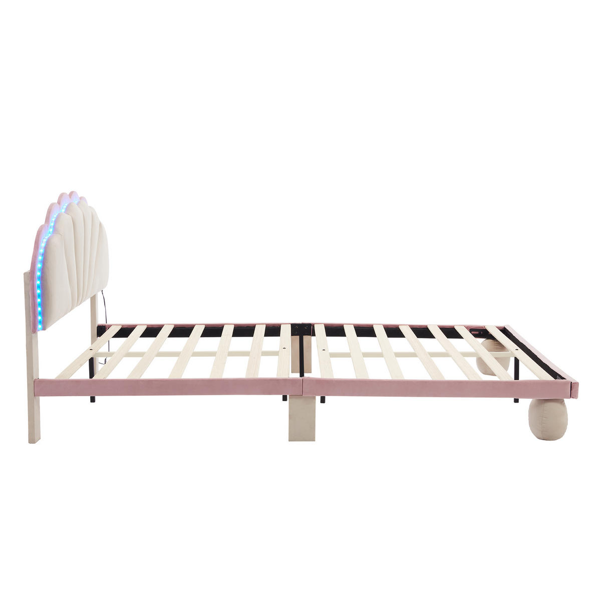 POLSTERBETT 140/200 cm Beige/Rosa, mit LED-Licht, wellenförmigem Kopfteil und gepolsterten runden Füßen - Pink, Textil