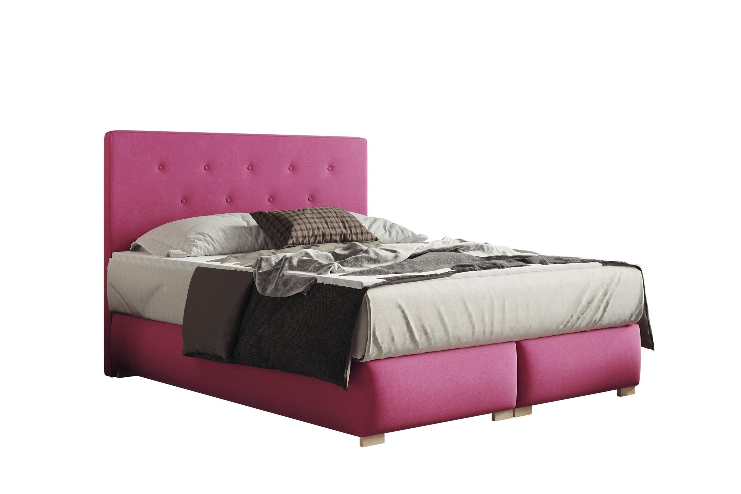BOXBETT LUPIN, 200 x 200 cm, Double Bed für Schlafzimmer, Elegant Matratze und Bettkasten, Rosa - Rosa, Holz/Textil (200/200cm) - Trada