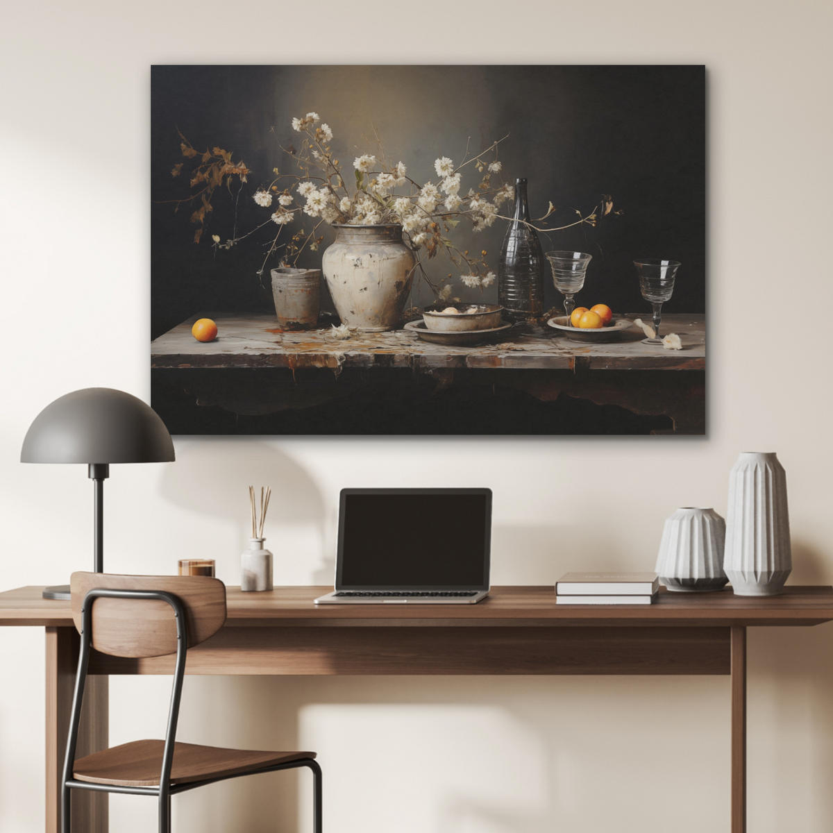AKUSTIKBILD - Stilleben - Blumen - Blumenstrauß - Vase - Wein - 90x60 - Schwarz, Kunststoff (90/60/0.9cm) - MuchoWow