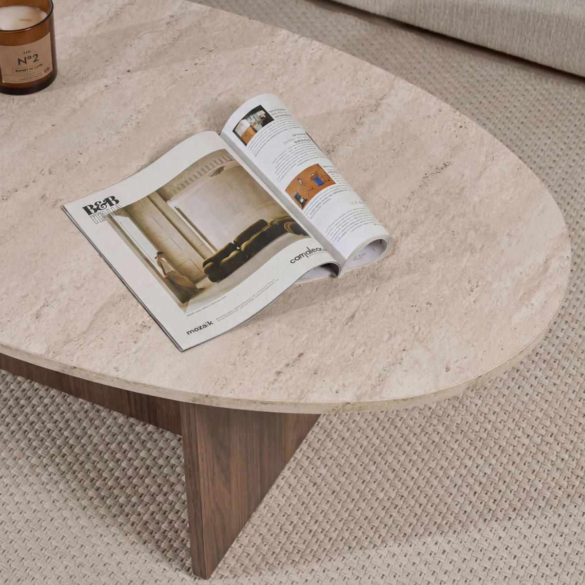 COUCHTISCH mit ovaler Platte L125 cm 65/120/40 cm - Eichefarben, Holzwerkstoff (70/65/40cm) - Calicosy