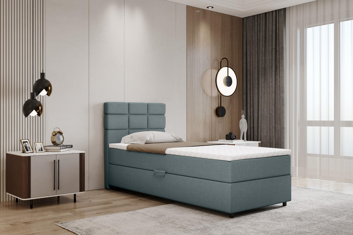 BOXBETT Reve 90 x 200 cm mit Bettkasten und Lattenrost ohne matratze - hellblau - Hellblau, Holz (90/200cm) - Panda Möbel
