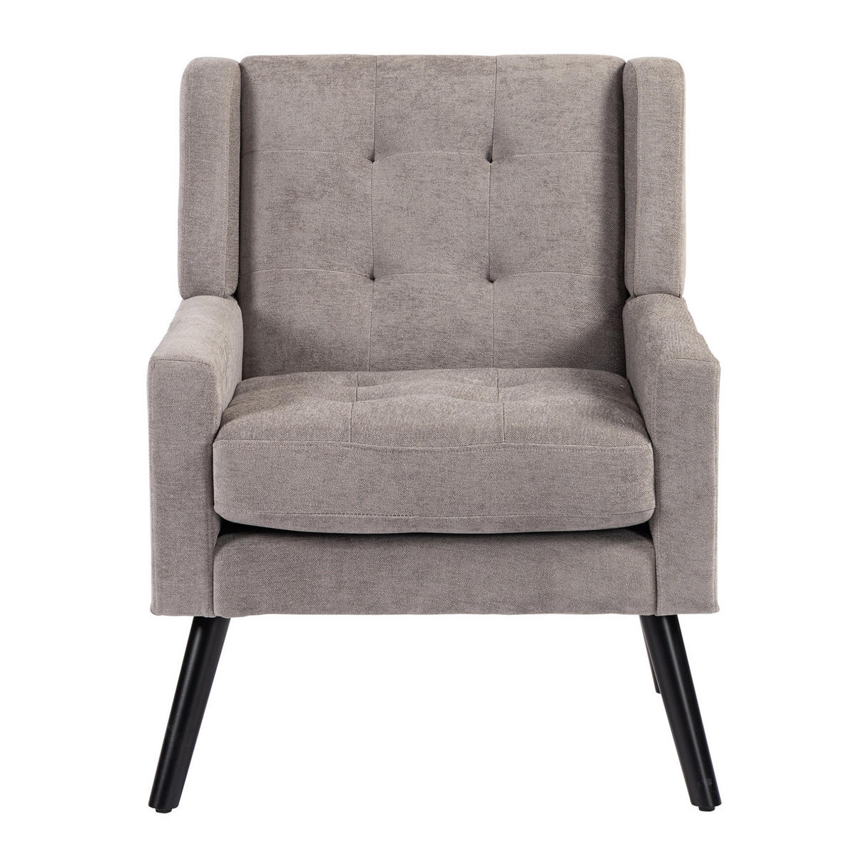 POLSTERSTUHL Leinen mit Tufting, Massivholzbeinen 68/76/88 cm Hellgrau 130 kg belastbar - Hellgrau, Textil (76/88/68cm) - Redom