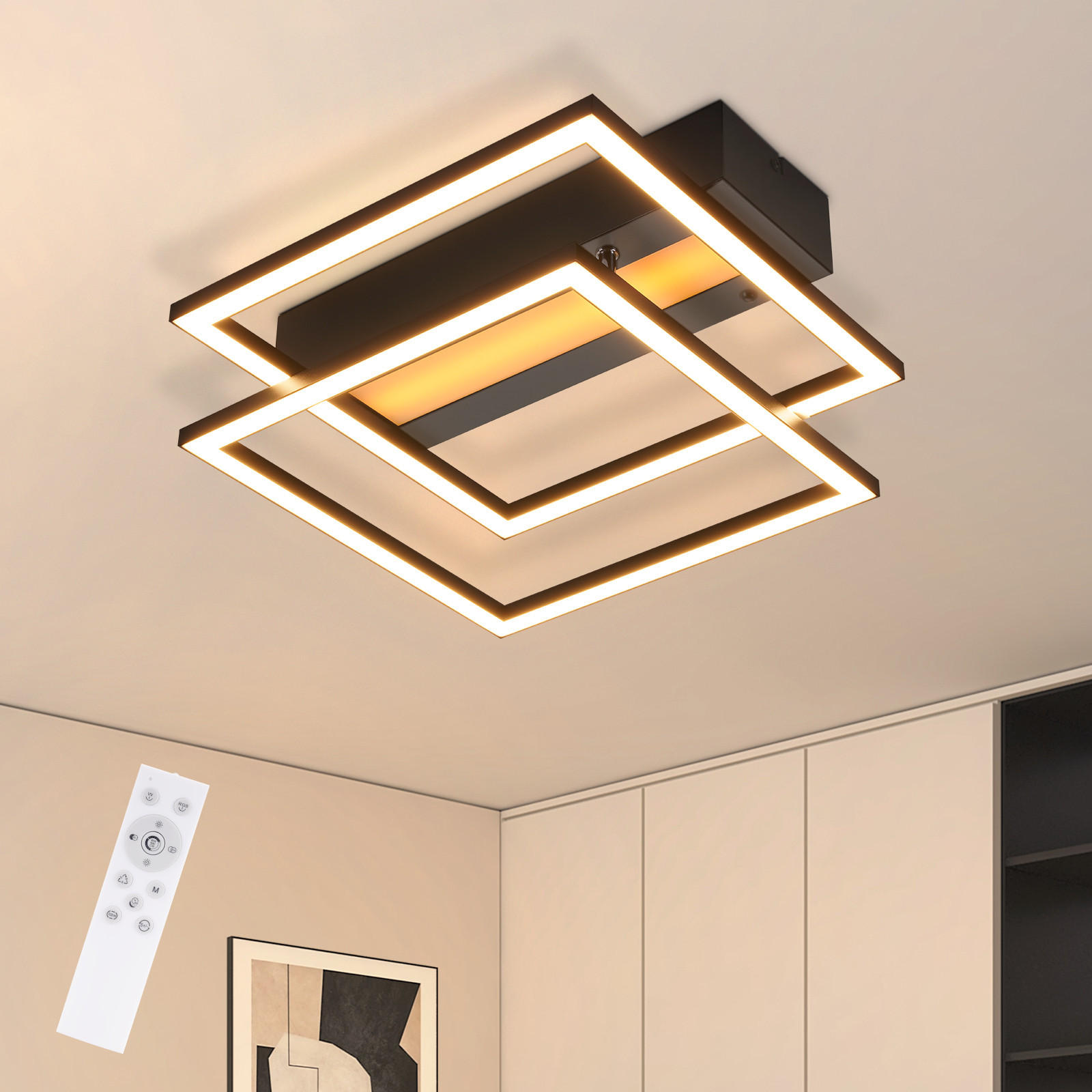 LED-DECKENLEUCHTE Jovarn 37/37/7.5 cm - Schwarz, Metall (37/37/7.5cm) - ZMH