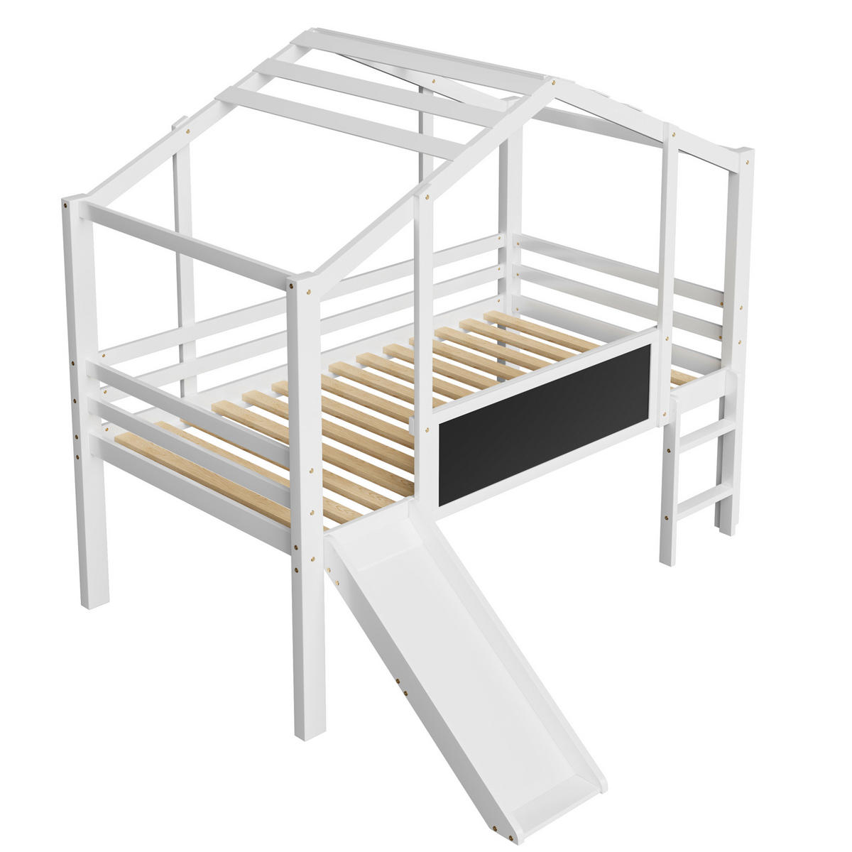 KINDERHOCHBETT aus Massivholz 90x200 cm Weiß mit Rutsche, Leiter und Tafel - Weiß, Holzwerkstoff (140/200cm) - IVMEU