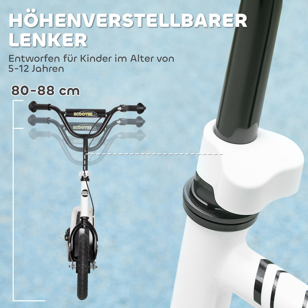 ROLLER Kinder Tretroller Kickscooter mit verstellbarem Lenker 12 Zoll Räder Weiß - Weiß, Kunststoff (115/50/88cm) - AIYAPLAY