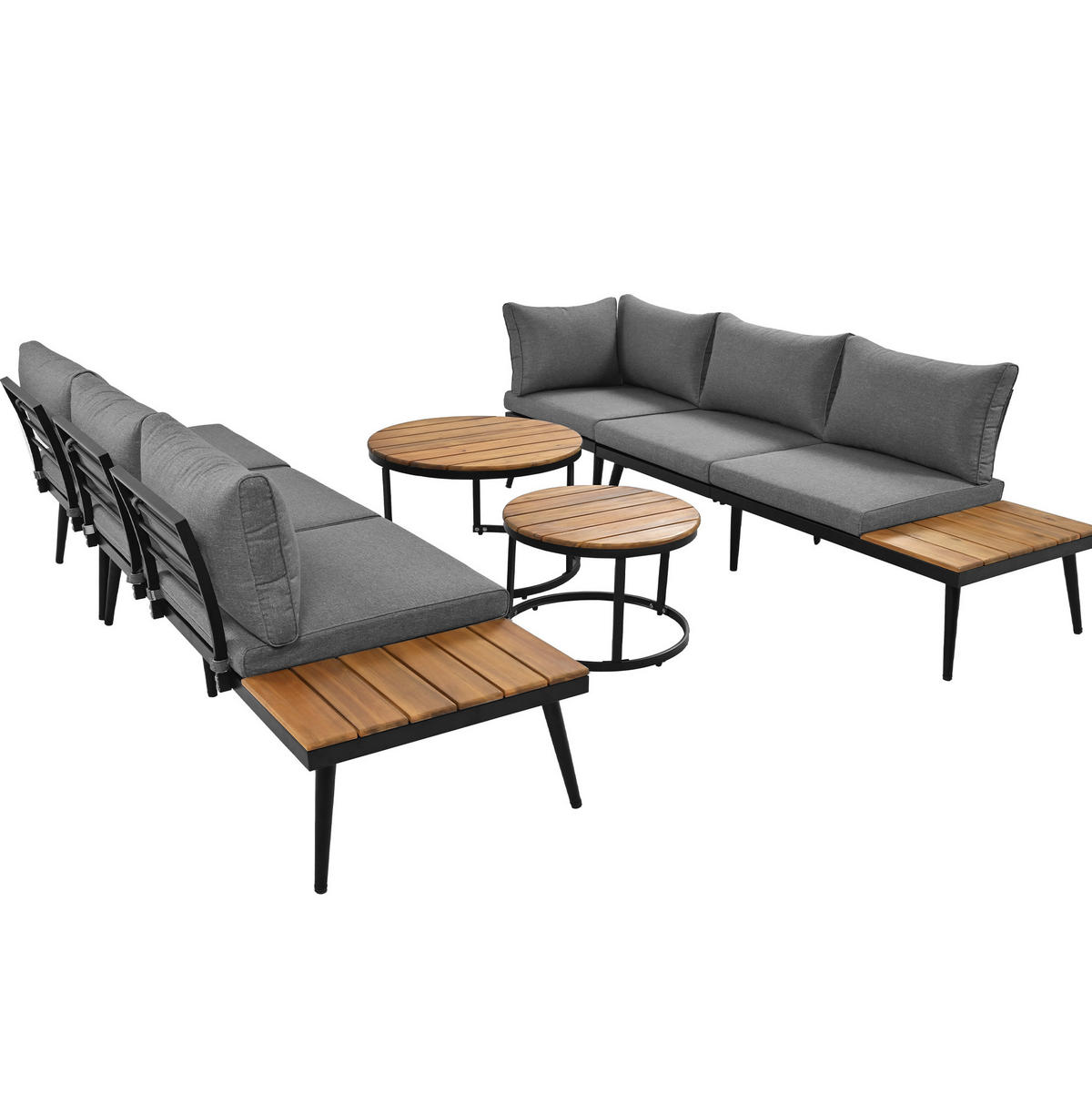 ZAHRADNÍ sedací souprava 160/64/75 cm antik šedá z železa s modulárním uspořádáním - šedá, kov - OKWISH