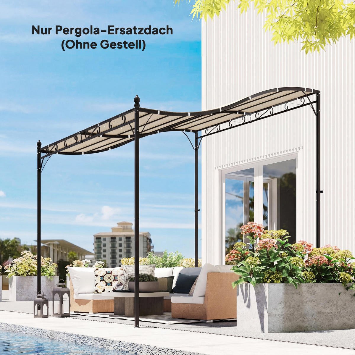 ERSATZDACH für Pergola Sonnensegel für Terrassenüberdachung Ersatz-Dachplane für 3 x 3 m Pavillon 298x293 cm Cremeweiß - Creme, Textil (298/1/293cm)
