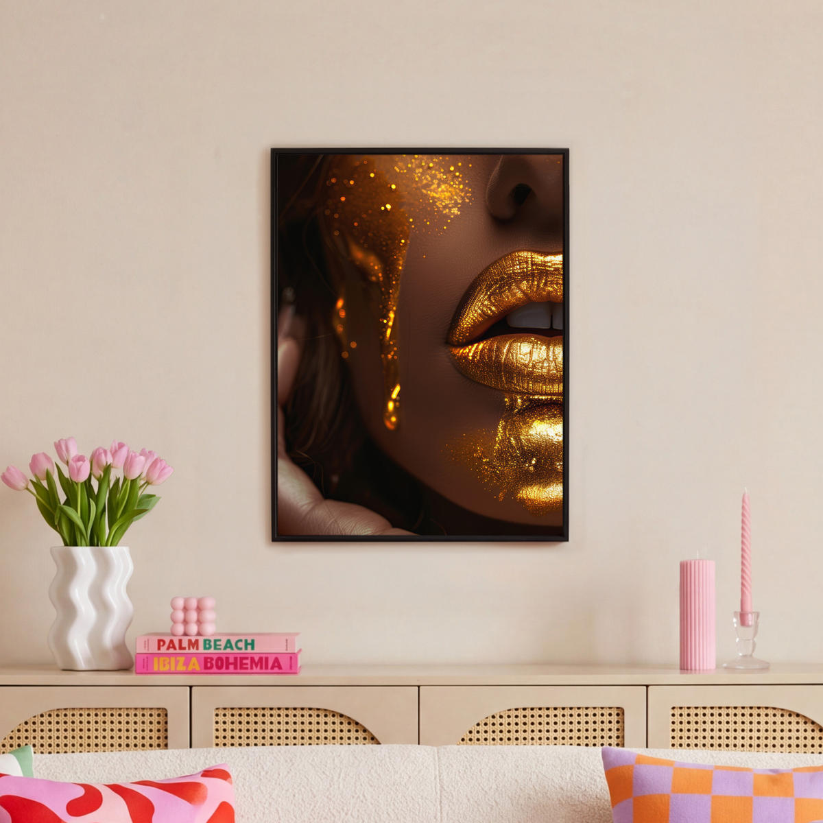 LEINWAND Bilder mit Rahmen - Frau - Gold - Luxus - Porträt - 50x70 - Goldfarben, Textil (50/70cm) - MuchoWow