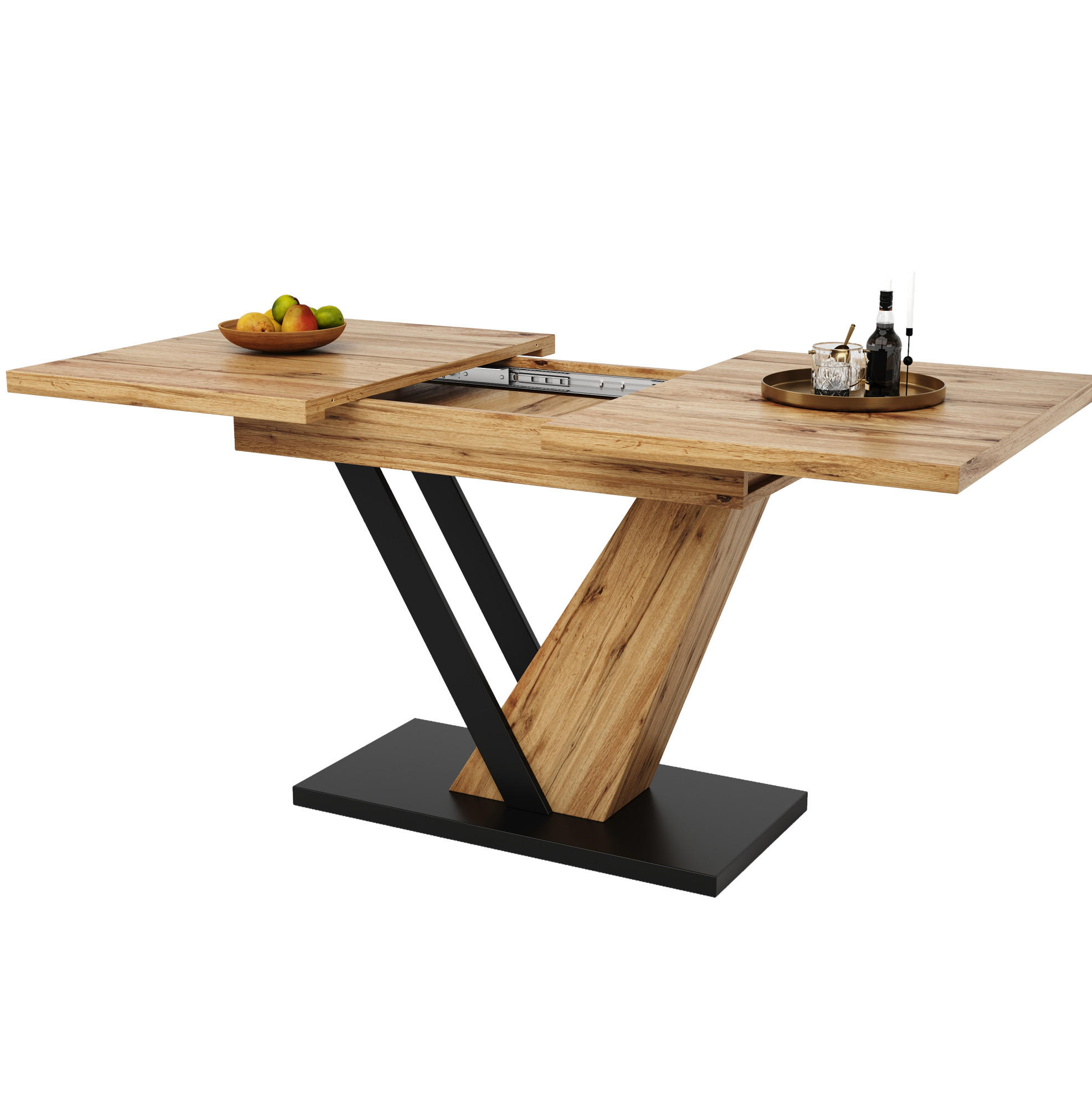 AUSZIEHTISCH 120/75/75,5 cm in Holzoptik mit Metallgestell, ausziehbar - Naturfarben, Holzwerkstoff (160/70/75.5cm) - BEAOK