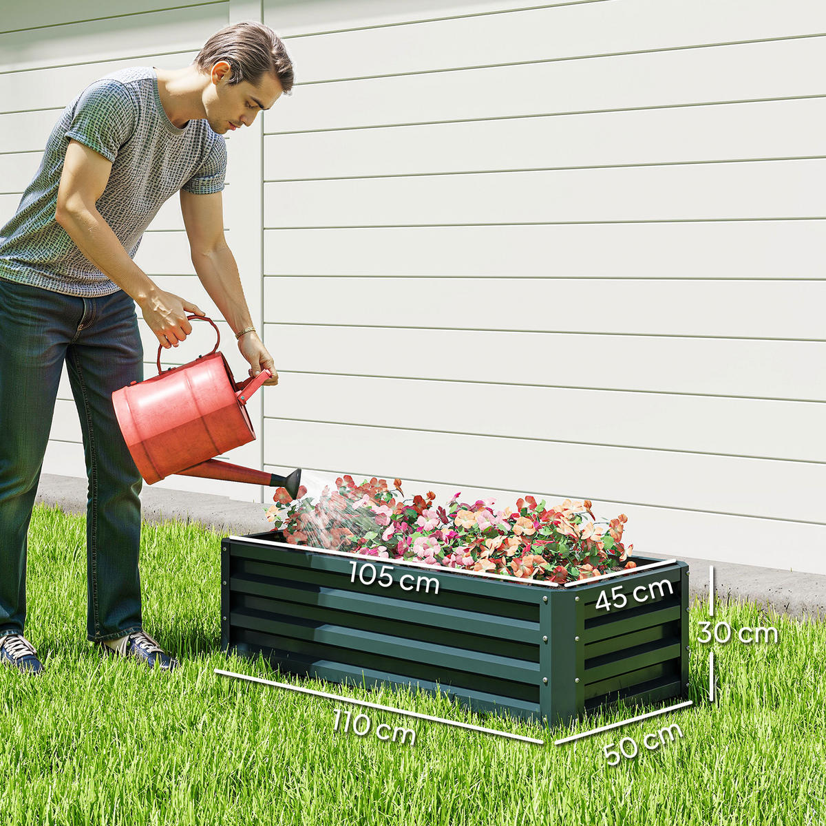 2ER-SET Hochbeet Blumenhochbeet witterungsbeständig, Pflanzbeet Frühbeet - Grün, Metall (50/30/110cm) - Outsunny