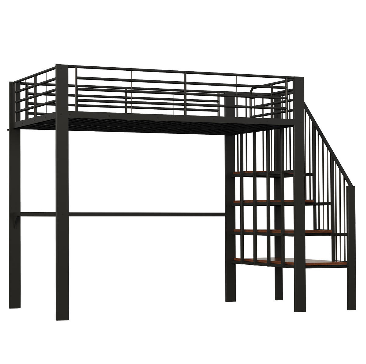 HOCHBETT 140/200 cm Schwarz aus Metall und Holz mit Treppe - Schwarz, Metall (140/200cm) - OKMYHOME
