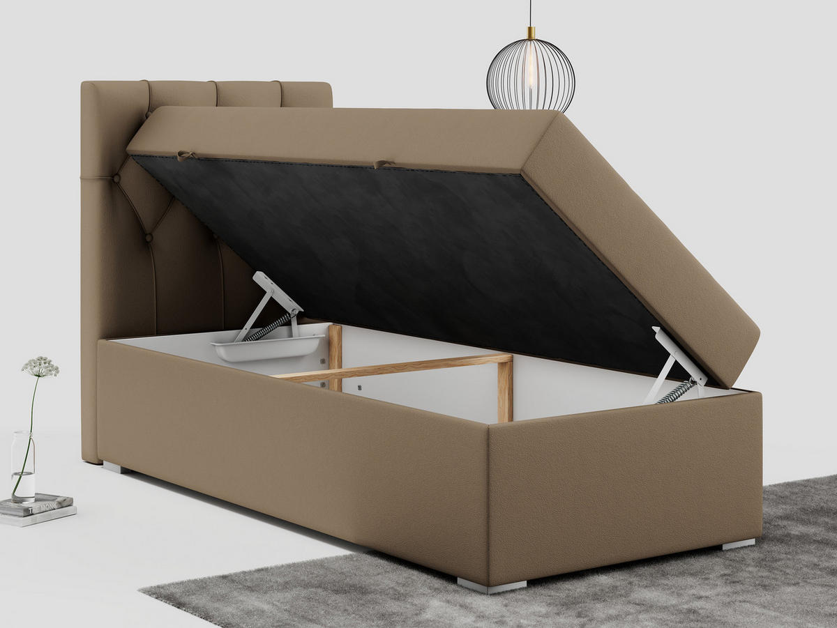 BOXBETT ALDA 90/200 Braun Kunstleder - H3 - Links Seite - Braun, Holz/Textil (90/200cm) - MKS