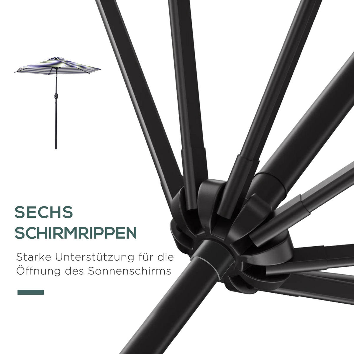 SONNENSCHIRM, Metall, Polyester, Blau+Weiß - Blau/Weiß, Metall (230/230cm) - Outsunny