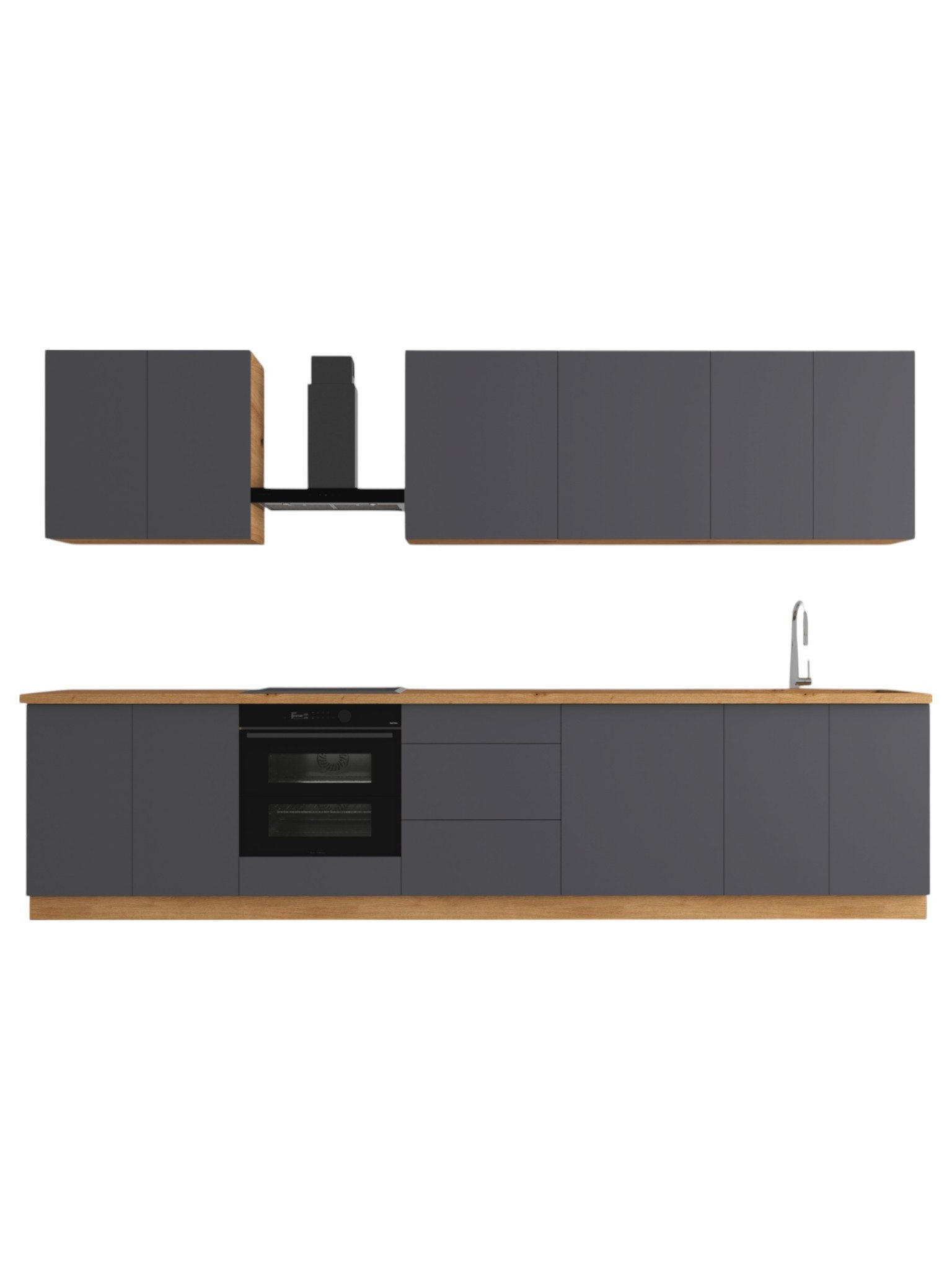 KÜCHENZEILE 340 cm – Nexa K89-G340 – in Grau / Matt - Grau, Holz (340/212/58cm) - ROYAL24_MARKT