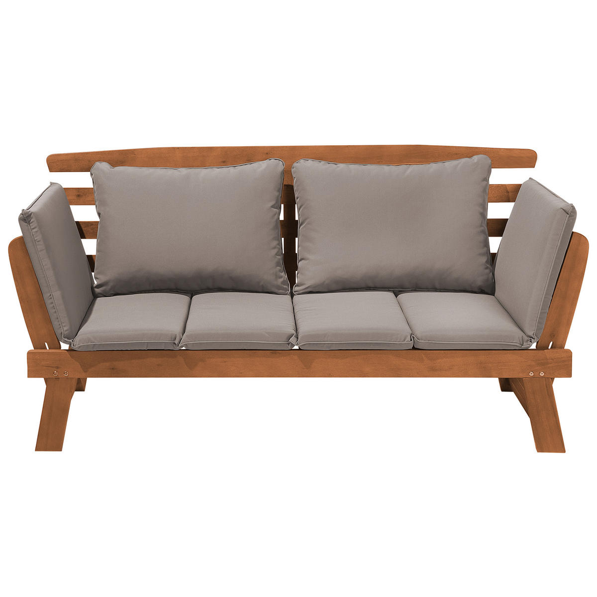 GARTENSOFA Eukalyptusholz hellbraun verstellbare Armlehnen 210 cm Portici - Hellbraun, Holz (210/82/66cm) - Beliani