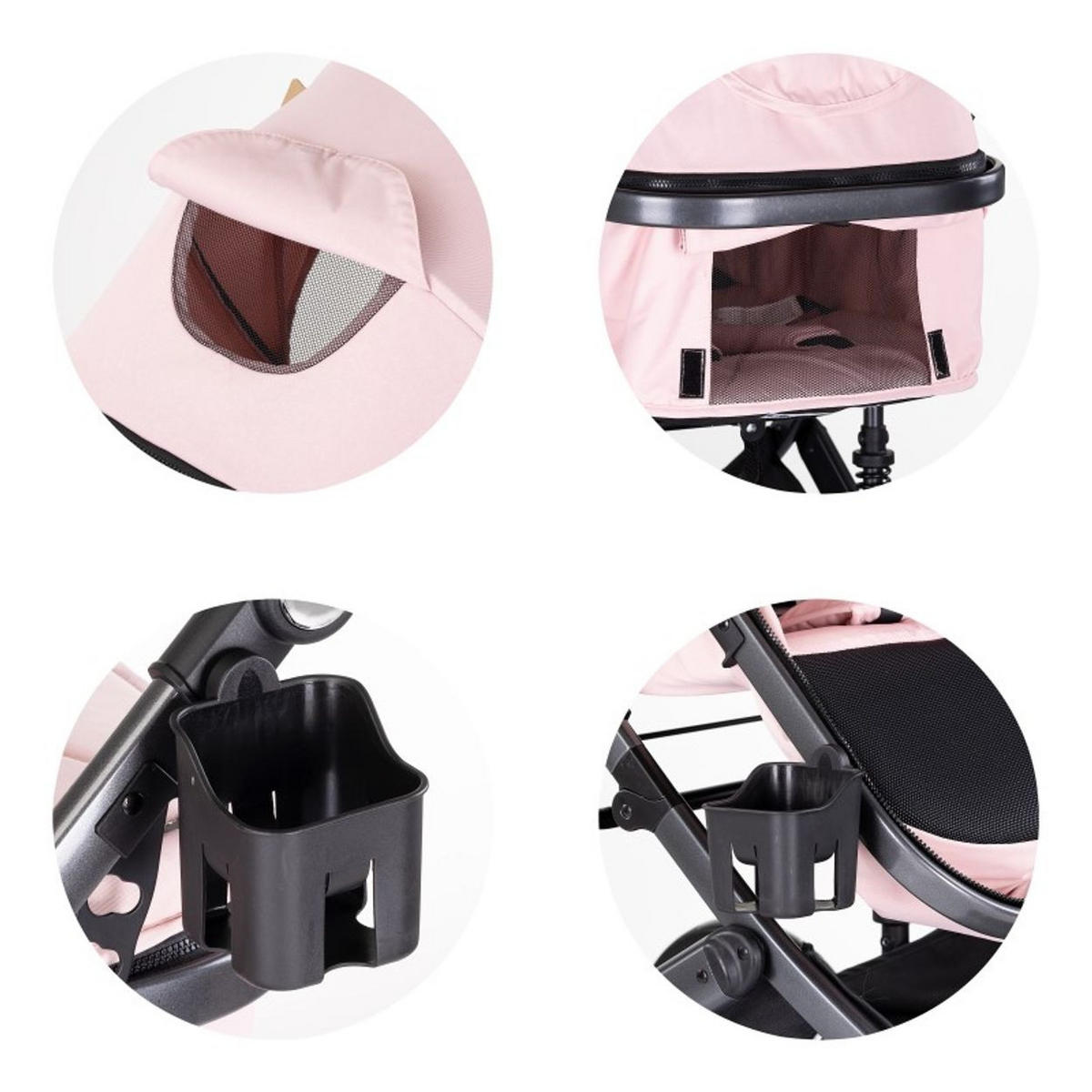 KOMBIKINDERWAGEN Amore 3 in 1 pink Babyschale Adapter Wickeltasche Fußabdeckung - Rosa, Metall (95/63/105cm) - Chipolino