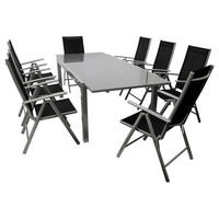 GARTEN-GARNITUR Ashford - 9-teilig (8x Klappsessel mit Armlehnen, 1x Ausziehtisch 180/240x100cm) - Schwarz, Metall - TPFGarden